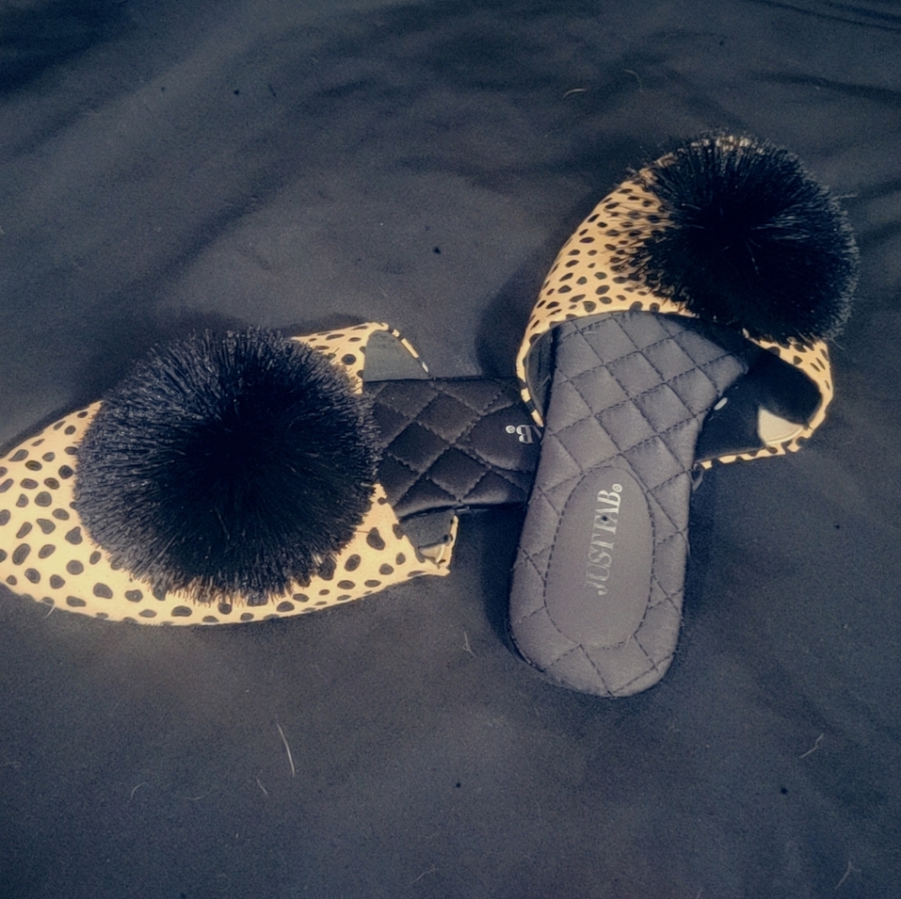 Leopard Print Cozy Slips with fuzzy ball